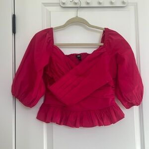 Express Fuchsia Puff Sleeve Blouse